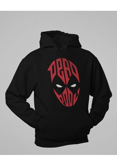 Sevbano Tasarım Deadpool Maske Baskılı Unisex Oversize Hoodie Siyah