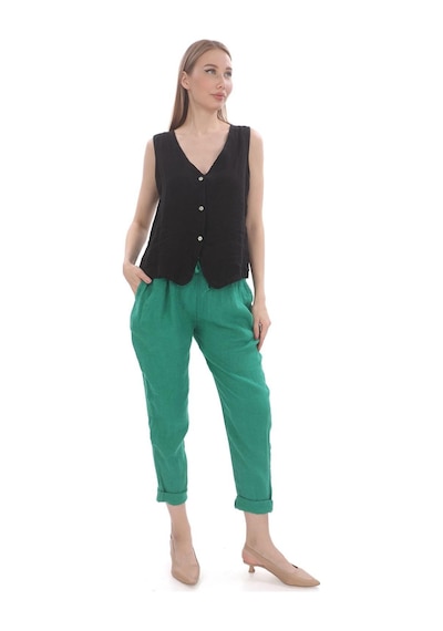 Bohem Stil Kadın Zaz İtalyan Keten Pantolon-9174 Yeşil