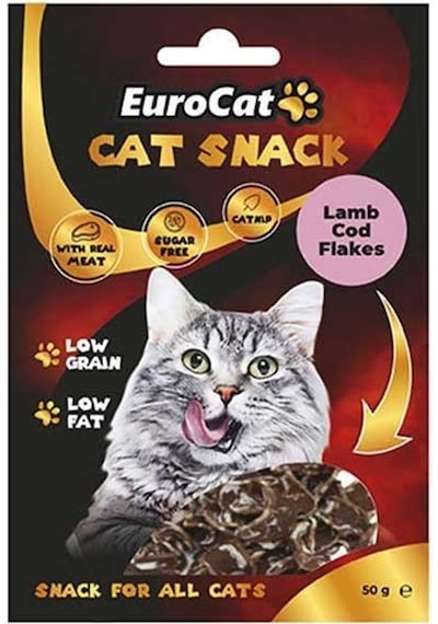 Eurocat Düşük Tahıllı Kuzu Etli Morina Balıklı ve Catnipli Yetişkin Kedi Ödülü 50 G