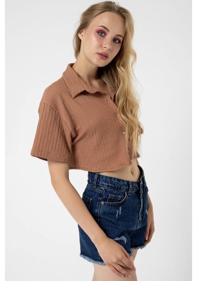 Bbbutikbasic Bürümcük Cepli Crop Gömlek Gül