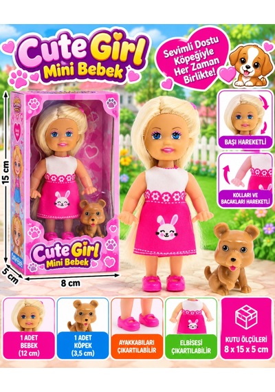 Cute Girl Kahverengi Köpekli Ve Sarışın Mini Bebek Nhr
