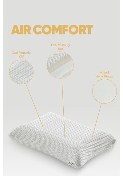 Rahat Uyku Yastığı - Air Comfort Cilt Dostu Anti Uv Ortopedik Visko Uyku Yastığı - Lüx Yumuşak Tuşe Beyaz