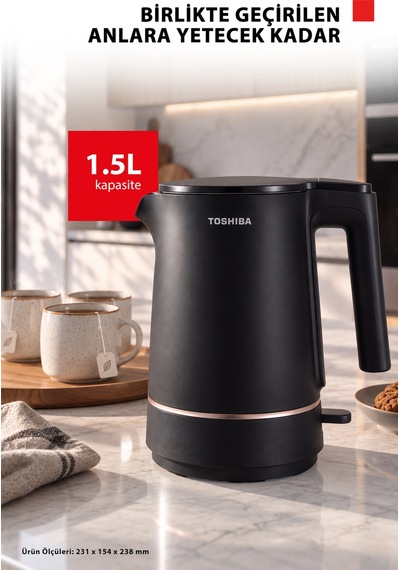 Toshiba Cool Touch KT-15PS1WCIS K Gizli Rezistanslı 1.5 L Siyah Su Isıtıcı Kettle