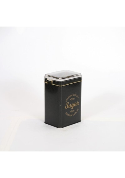 Sn Sugar Black Desenli Kilitli Kapaklı Dikdörtgen Metal Saklama Kabı, 7.5 X 10 X 15 Cm, 1 Lt