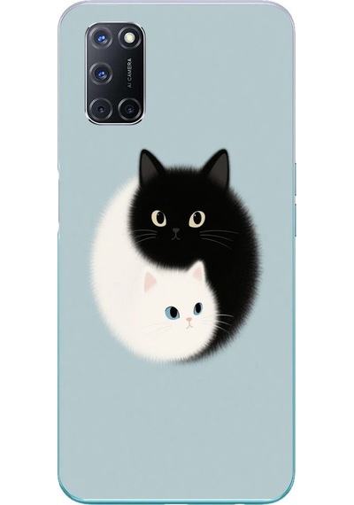 Oppo A52 Uyumlu Yin Yang Kediler Baskılı Silikon Kılıf Renkli
