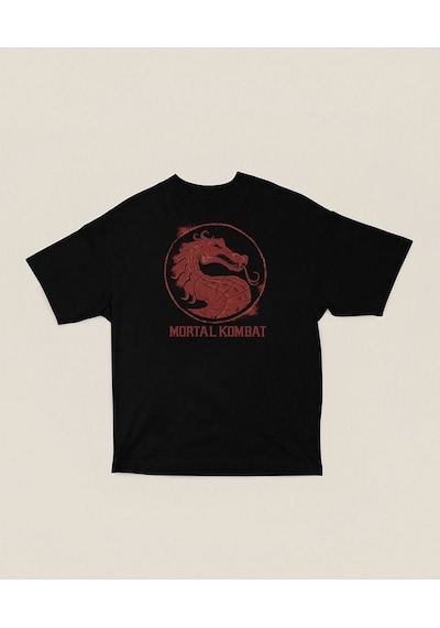 Mortal Kombat Baskılı Unisex Oversize Tişört Siyah