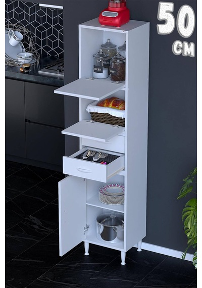 Asya Çok Amaçlı Mutfak Dolabı: Çekmeceli, Kapaklı, Ekmeklik, Kiler Ve Kahve Köşesi 50 Cm Beyaz Asya Çok Amaçlı Mutfak Dolabı: Çekmeceli, Kapaklı, Ekmeklik, Kiler Ve Kahve Köşesi 50 Cm Beyaz