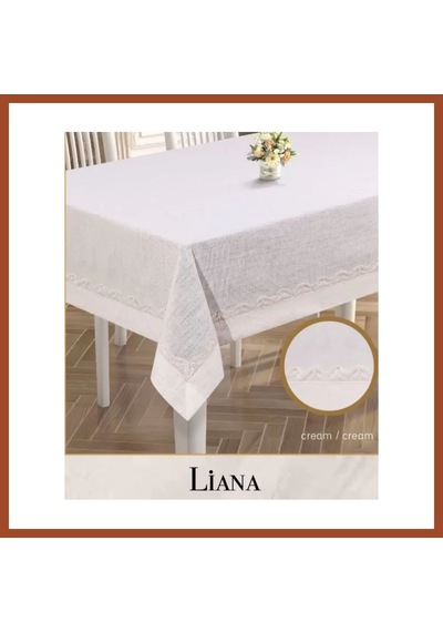 Bezos Keten Masa Örtüsü Tablecloth 160x220 Cm Dantel Yemek Masası Örtüsü Liana Model Krem Pro