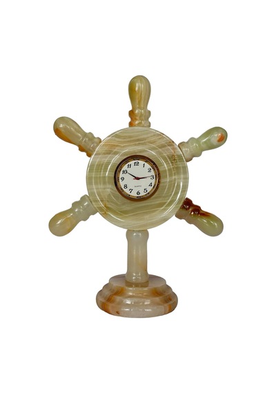 Oniks Doğal Taş Masa Saati, 17,5 Cm Yükseklik, 13 Cm Taban Çapı