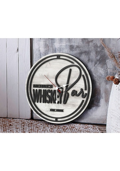 Bk Gift Barlara Özel Dekoratif Antik Beyaz Ahşap Duvar Saati 35cm-8 , Bar Duvar Saati , Cafe Duvar Saati , Özel Ahşap Saat