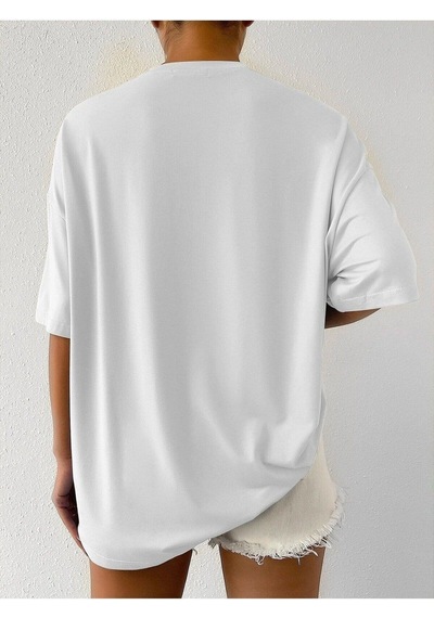 Flood Of Style Kadın Beyaz Happıness Baskılı Oversize Tshirt