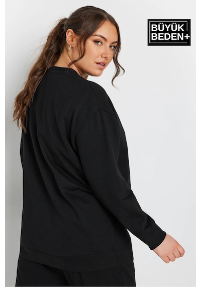 Süperlife Kadın Büyük Beden Bisiklet Yaka İnce Sweatshirt Spr24bswk56 Siyah