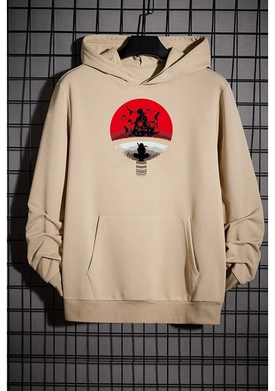 Uyguntarz Unisex Itachi Uchiha Baskılı Sweatshirt Bej