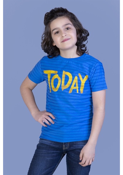 Toontoy Kids Toontoy Erkek Çocuk Örgü Kumaş Detaylı Today Baskılı Tişört Saks