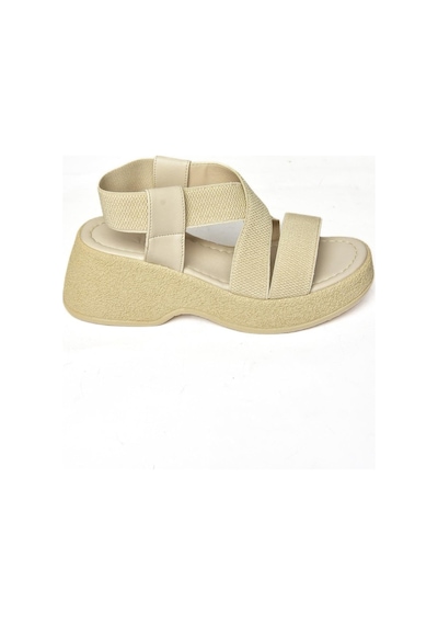 Fox Shoes S996048004 Bej Kumaş Kalın Tabanlı Kadın Sandalet Bej