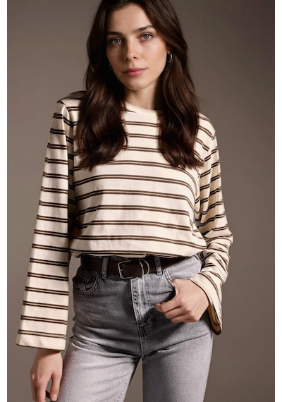 Defacto Loose Fıt Çizgili Tunik H4444ax26spbn317 Kahve-bn317