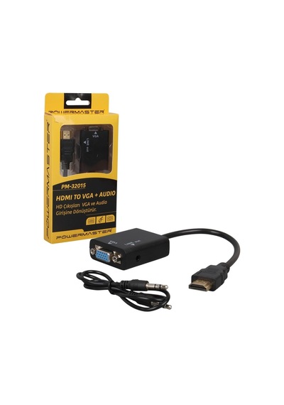 Powermaster Pm-32015 Siyah 3.5mm Ses Destekli Hdmı To Vga+audio Dönüştürücü Adaptör