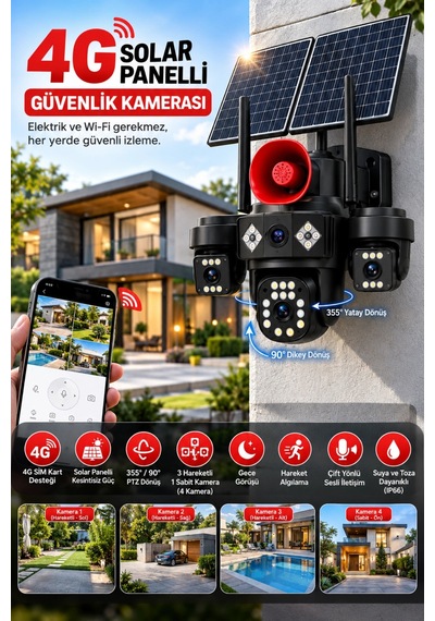 Harvox Hx-sc005 4k Panelli Güneş Enerjili 4g Sım Kart Destekli Kablosuz Güvenlik Kamerası