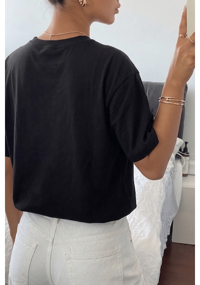 Genıus Store Kadın Tişört Gri Bisiklet Yaka Basic Tişört %100 Pamuk Rahat Kalıp T-shirt Basıc-kadın Siyah