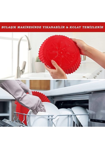 İndecor Houseware Airfryer Silikon Pişirme Kalıbı Hava Fritözü Kalıbı Air Fryer Aksesuar Pişirme Kağıdı Kırmızı Diğer