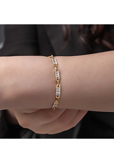 925 Ayar Gümüş Gold Baget Taşlı Kadın Bileklik