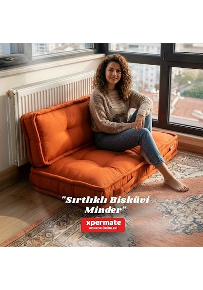 Xpermate Bisküvi Yer Minderi 60x120 Kalın Palet Balkon Petek Önü Fermuarlı Minder Turuncu