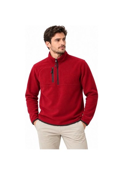 Moda Erkek Polar Dik Yaka Yarım Fermuarlı Fermuarlı Göğüs Cepli Regular Fit Kışlık Sweatshirt - Bordo Çok Renkli
