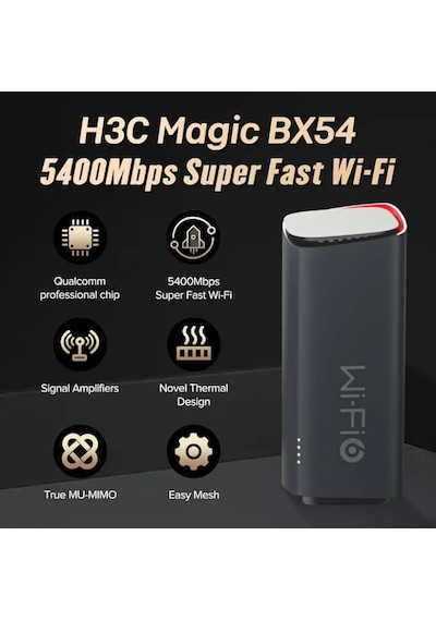 H3c Magic Bx54, Tekli Mesh, 5400mbps, Dual Band, Wifi6, 4port Gigabit Lan, Geniş Kapsama Alanı, Router, Geniş Alan İnternet Ağı Sağlayıcısı
