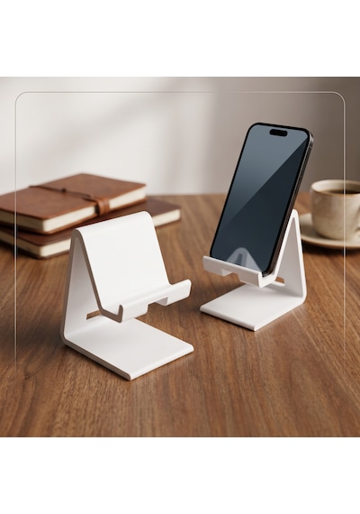 Şarj Kanallı Masaüstü Telefon Standı Beyaz
