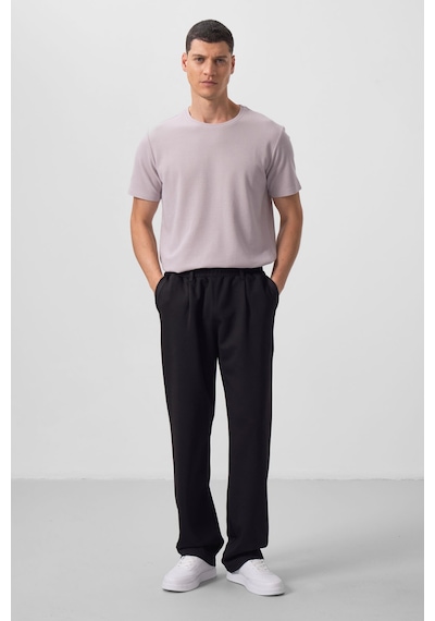 Tommylife Siyah Yüzeyi Dokulu Rahat Form Palazzo Erkek Pantolon - 82163 Siyah