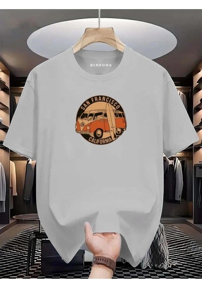 Woswos Baskılı Oversize Tişört Gri