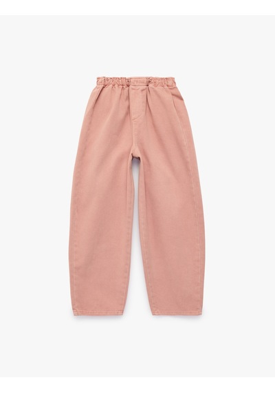 Koton Pamuklu Beli Lastikli Loose Fit Barrel Denim Pantolon Pembe 7wkg40043ad Gül