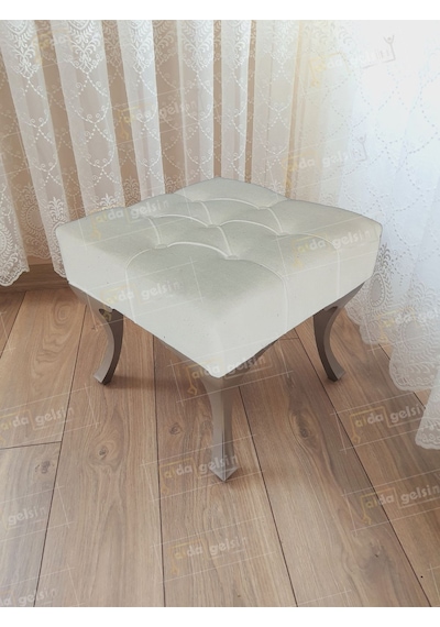 Kapitoneli Makyaj Pufu Ayak Ucu Puf Gümüş Ayak 45 45 Sarı