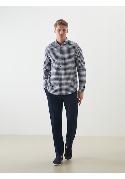 Lcwaıkıkı Classic Lacivert Regular Fit Uzun Kollu Ekose Oxford Erkek Gömlek