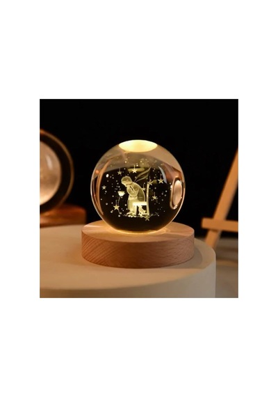 Led Işıklı Ahşap Stantlı Gece Lambası, Kristal Cam Küre 10 Parça Siyah 86780315