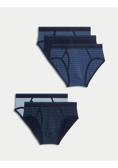 Marks & Spencer 5'li Pamuklu Streç Desenli Külot T14006801s Mavi Mix