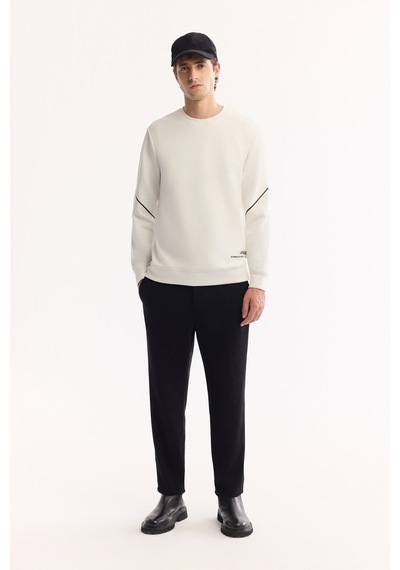 Avva Erkek Ekru Bisiklet Yaka Pamuklu Bi-stretch Baskılı Regular Fit Sweatshirt A52y1258