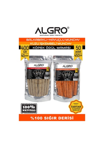 Algro Balkabaklı & Havuçlu 450 G + İşkembeli Munchy Set Sığır Derisi Köpek Ödülü 400 G
