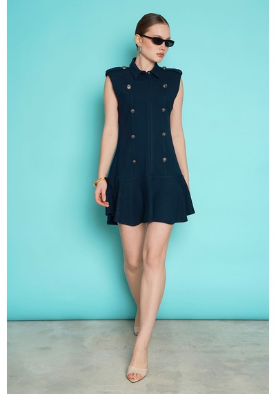 Verymoda Omuzu Apoletli Sıfır Kol Mini Elbise Vmd2974 Lacivert