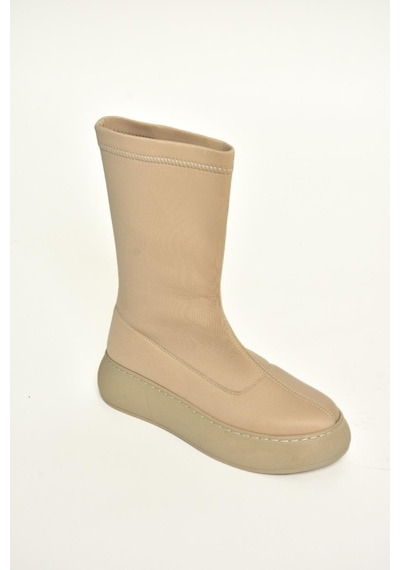 Fox Shoes T811230904 Bej Kumaş Kalın Tabanlı Kadın Bot Bej-kumaş Bej