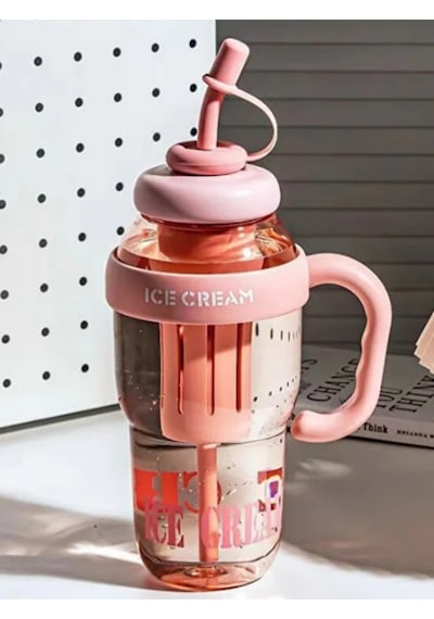 Bıgmug Ice Cream Tritan Pipetli Suluk Detoks Matara 1300 Ml Pembe