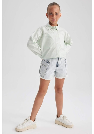 Defacto Kız Çocuk Crop Poplin Uzun Kollu Gömlek B1707a823autr368 Turkuaz