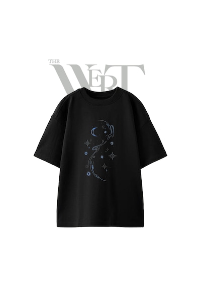 Thewert Moon Stars Flow Tasarım Baskılı Ünisex Siyah Oversize T-shirt