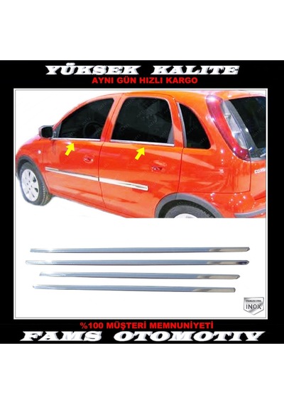 Famsotomotiv Opel Corsa C Krom Cam Çıtası 4 Prç. 2000-2006 P. Çelik
