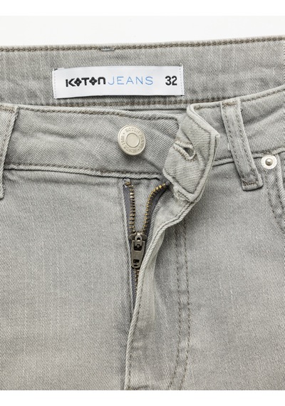 Koton Normal Bel Pamuklu Slim Fit Jean Şort Gri 5sam40132nd Gri