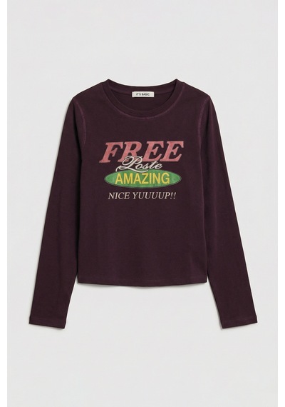 Itsbasic Kadın Kahve Bordo W5 Free Amazing Baskılı Tasarım Sweatshirt