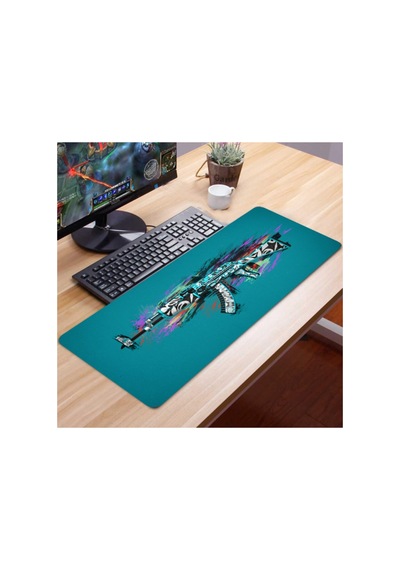70x30 Cm Mavi Ak-47 Kauçuk Taban 3mm Oyuncu Gaming Mouse Pad