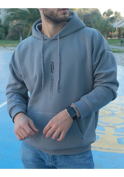 Altamira Unisex Göğüs Dikey Baskılı Kapşonlu Oversize Sweatshirt 001