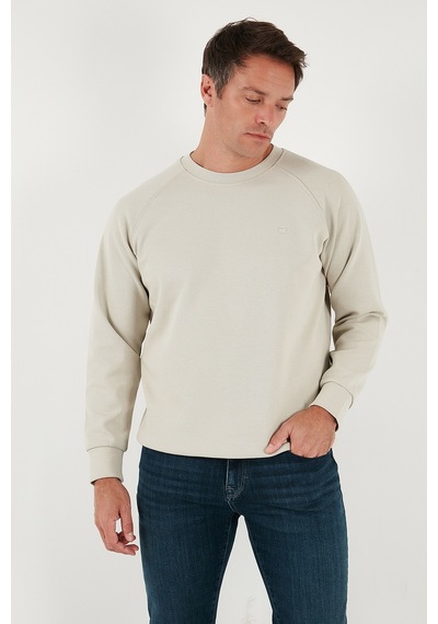 Buratti Streç Pamuklu Relaxed Fit Bisiklet Yaka Erkek Sweat 5901210 Taş