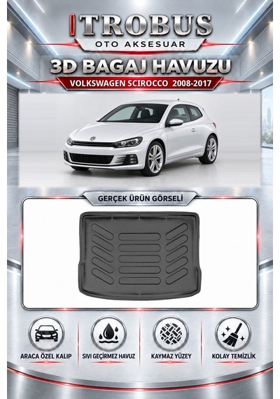Volkswagen Scirocco 2008-2017 Araca Özel 3d Paspas Bagaj Havuzu Set Bej